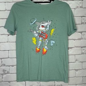 Cat & Jack Boys Green Shark Rock Astronaut Tee Shirt Size XL (16)